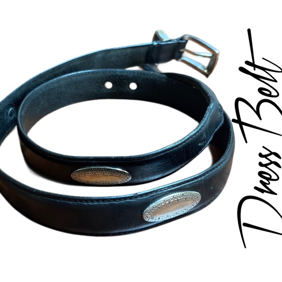 Black Leather Dress Belt with Silver Buckle - Picture 3 of 4